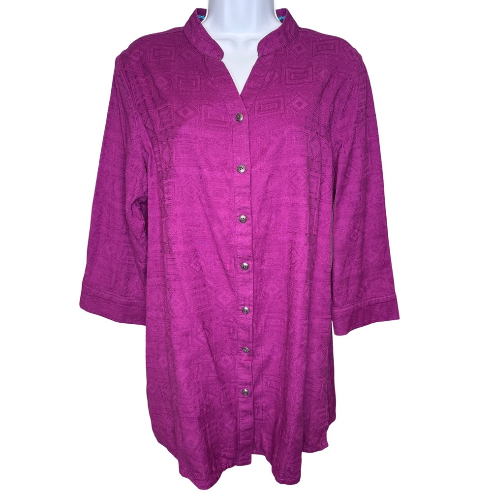 The Territory Ahead Womens Magenta Geometric Jacquard Tunic Top Sz L Boho Artsy